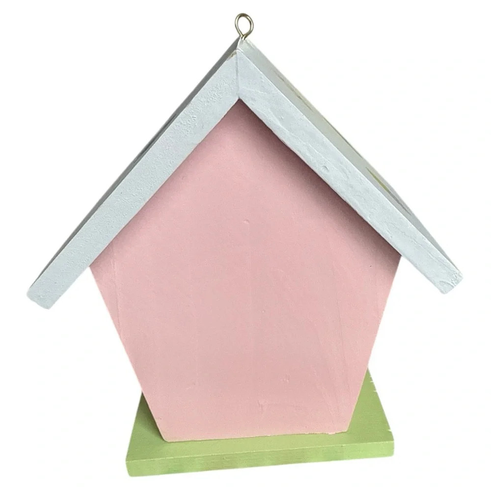 Pink Wooden Spring Birdhouse Décor Welcome Spring Easter Eggs Chick Hand Painted